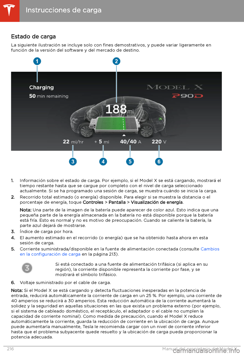 TESLA MODEL X 2020  Manual del propietario (in Spanish) Estado de carga
La siguiente ilustraci