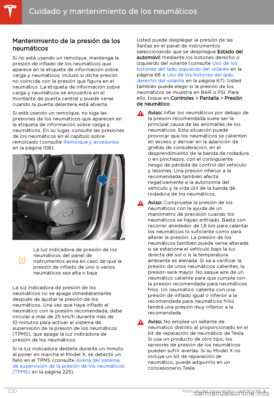 TESLA MODEL X 2020  Manual del propietario (in Spanish) Cuidado y mantenimiento de los neum