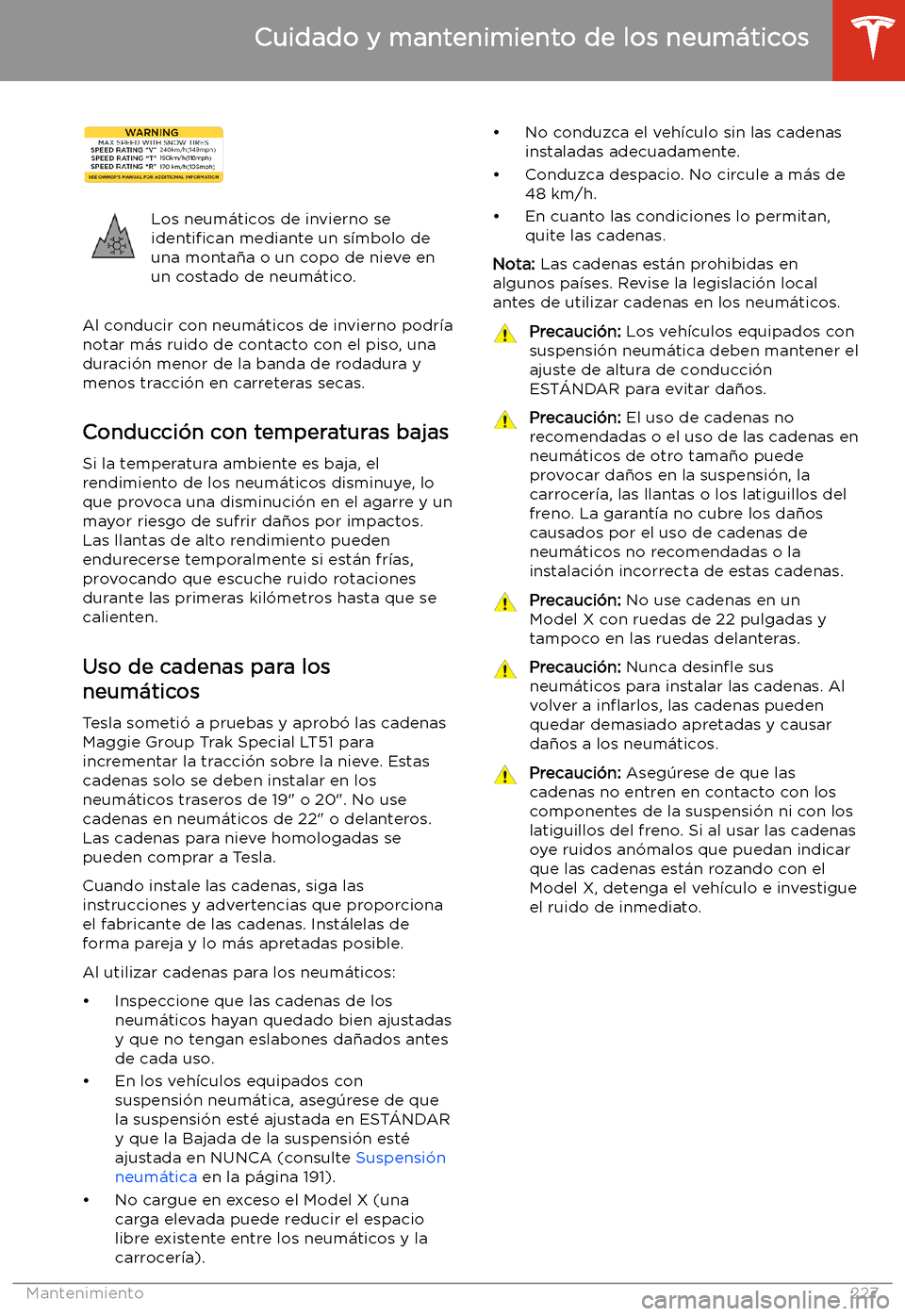 TESLA MODEL X 2020  Manual del propietario (in Spanish) Los neum