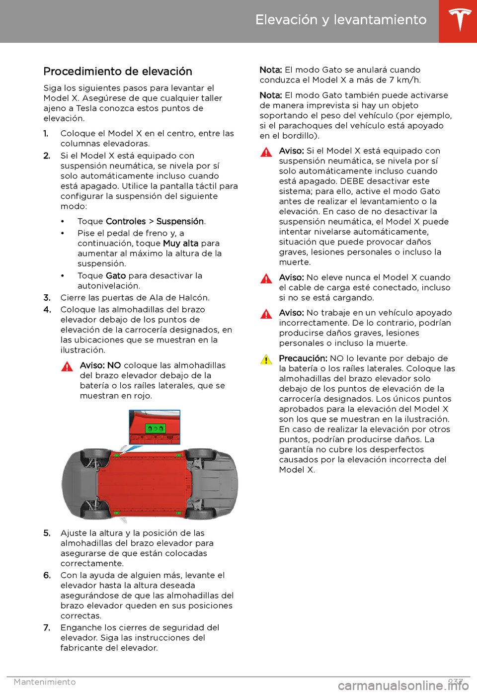TESLA MODEL X 2020  Manual del propietario (in Spanish) Elevaci