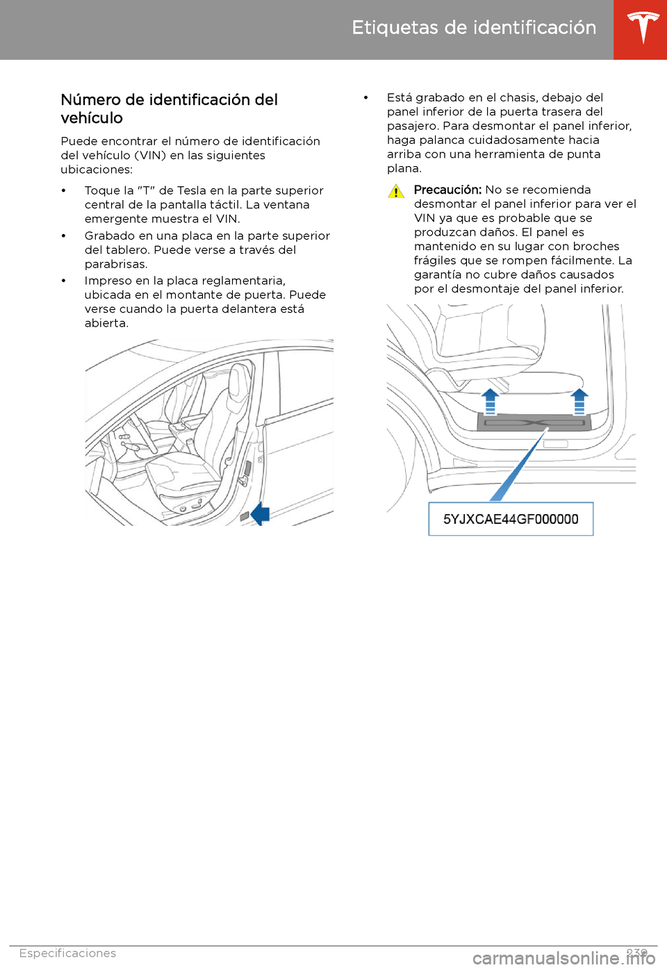 TESLA MODEL X 2020  Manual del propietario (in Spanish) Especi