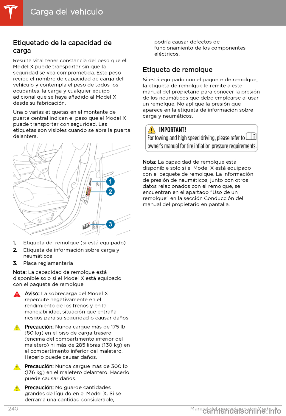 TESLA MODEL X 2020  Manual del propietario (in Spanish) Carga del veh