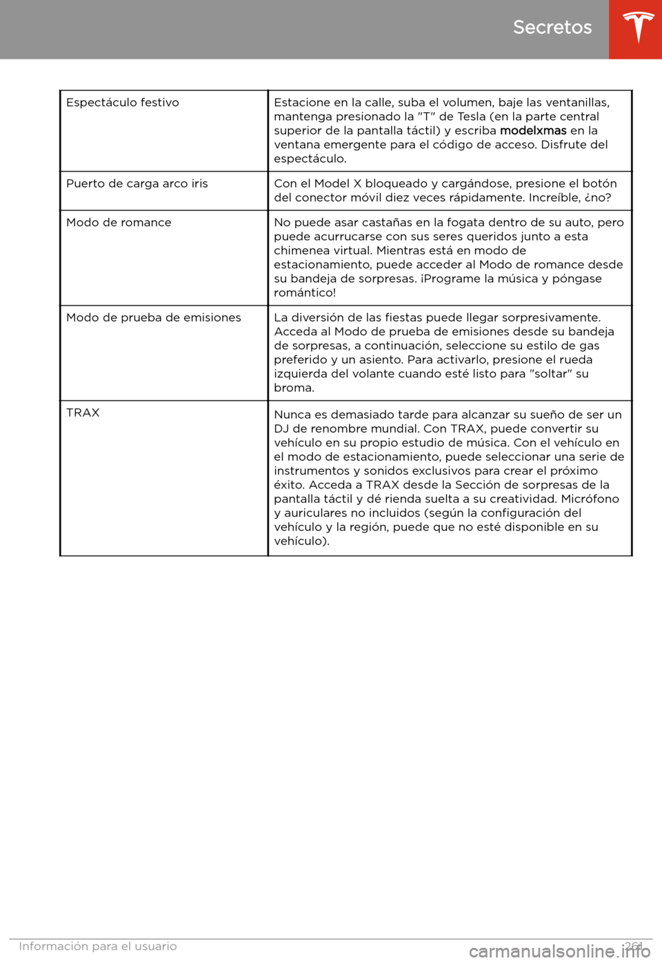 TESLA MODEL X 2020  Manual del propietario (in Spanish) Espect