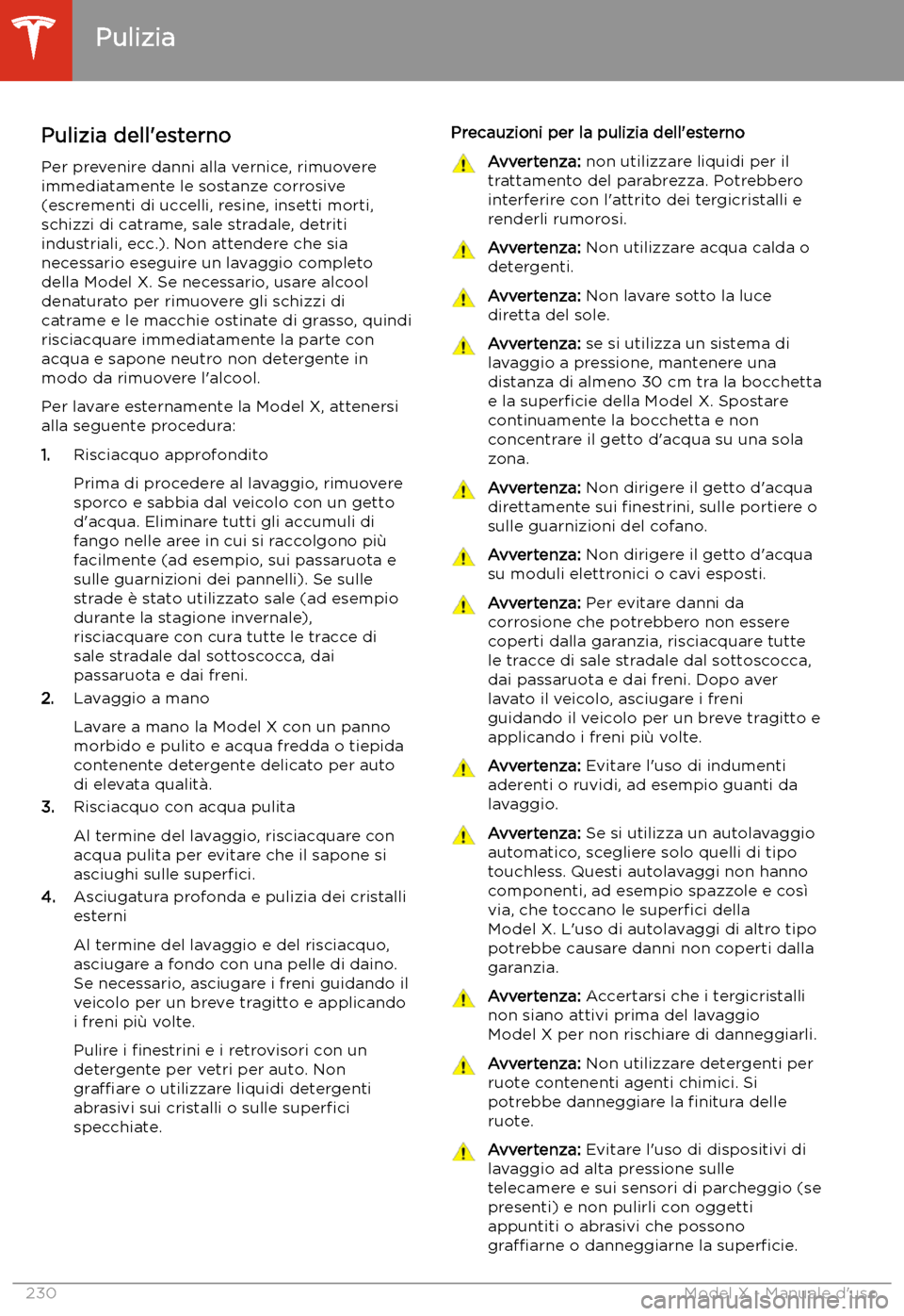 TESLA MODEL X 2020  Manuale del proprietario (in Italian) Pulizia
Pulizia dell