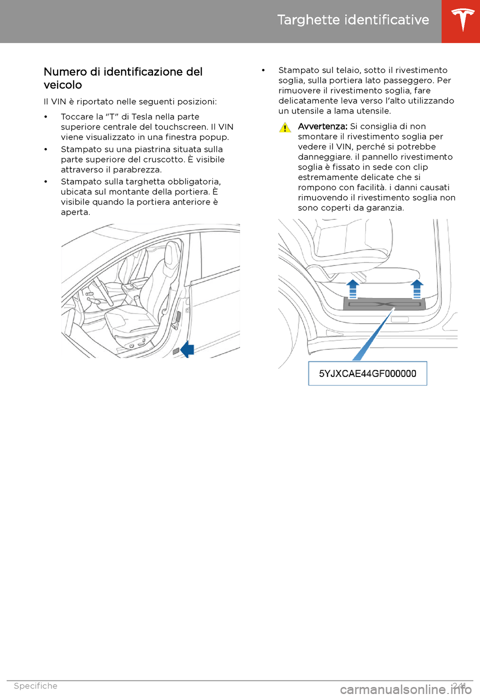 TESLA MODEL X 2020  Manuale del proprietario (in Italian) Speci