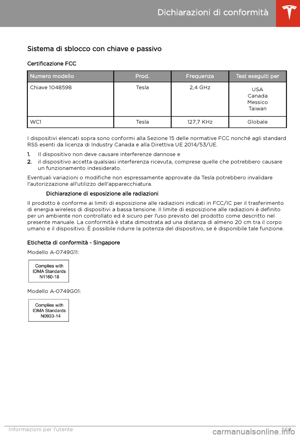 TESLA MODEL X 2020  Manuale del proprietario (in Italian) Dichiarazioni di conformit