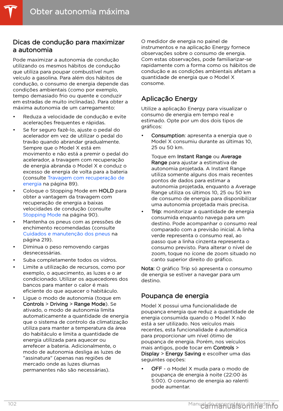 TESLA MODEL X 2020  Manual do proprietário (in Portuguese)  Obter autonomia m
