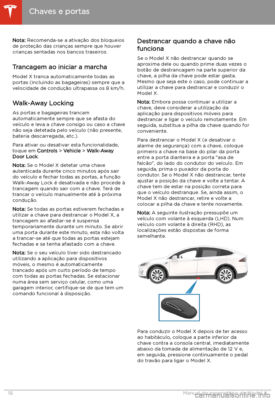 TESLA MODEL X 2020  Manual do proprietário (in Portuguese)  Nota: Recomenda-se a ativa