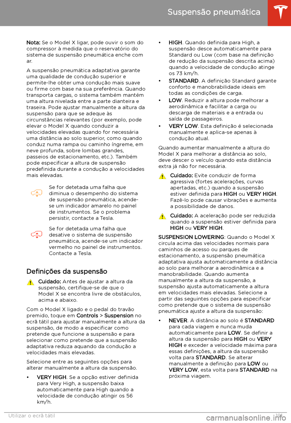 TESLA MODEL X 2020  Manual do proprietário (in Portuguese)  Suspens