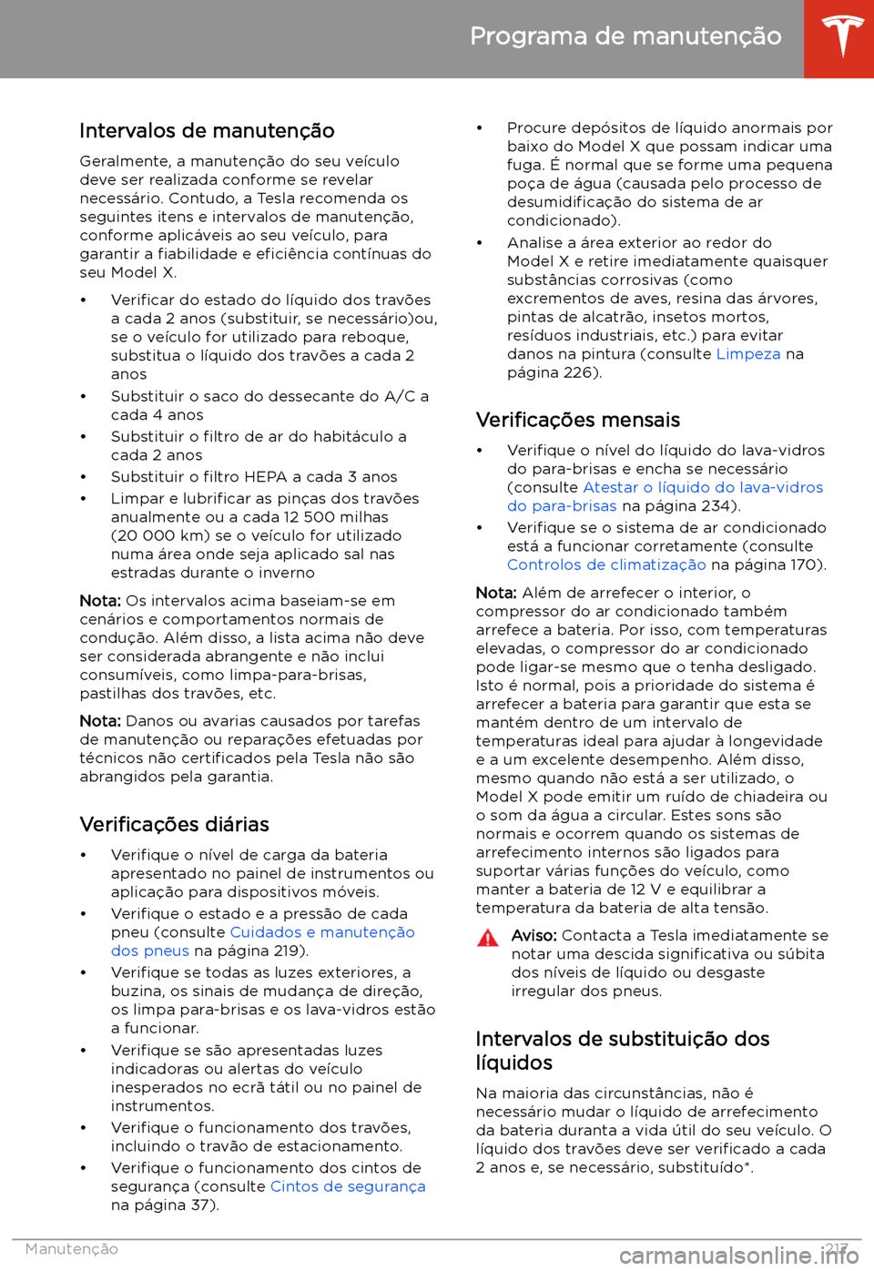 TESLA MODEL X 2020  Manual do proprietário (in Portuguese)  Manuten