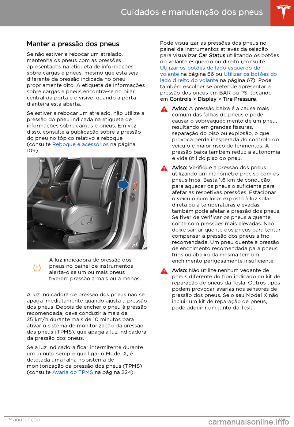 TESLA MODEL X 2020  Manual do proprietário (in Portuguese)  Cuidados e manuten