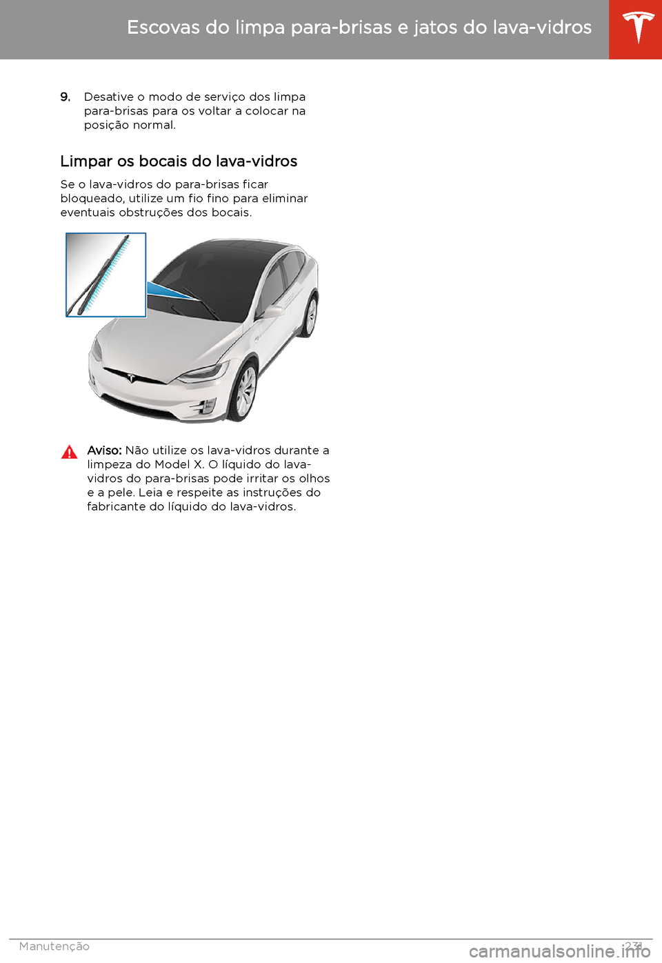 TESLA MODEL X 2020  Manual do proprietário (in Portuguese)  9.Desative o modo de servi