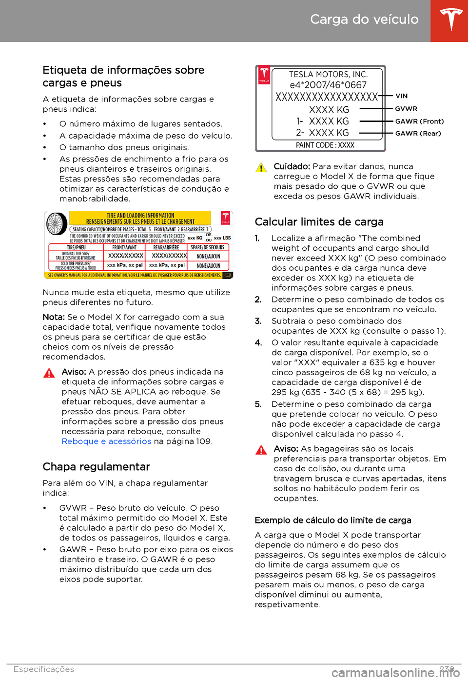 TESLA MODEL X 2020  Manual do proprietário (in Portuguese)  Etiqueta de informa