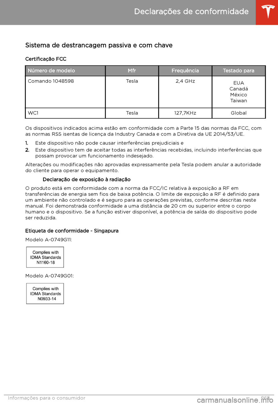 TESLA MODEL X 2020  Manual do proprietário (in Portuguese)  Declara