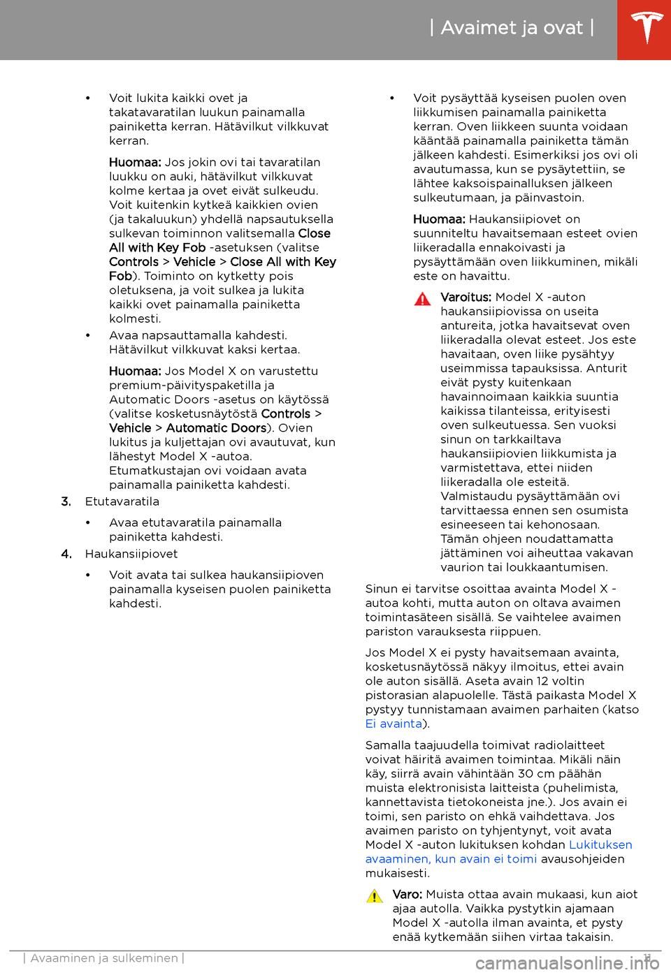 TESLA MODEL X 2020  Omistajan käsikirja (in Finnish)  