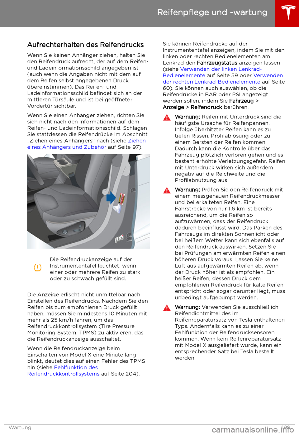 TESLA MODEL X 2019  Betriebsanleitung (in German)  Reifenp