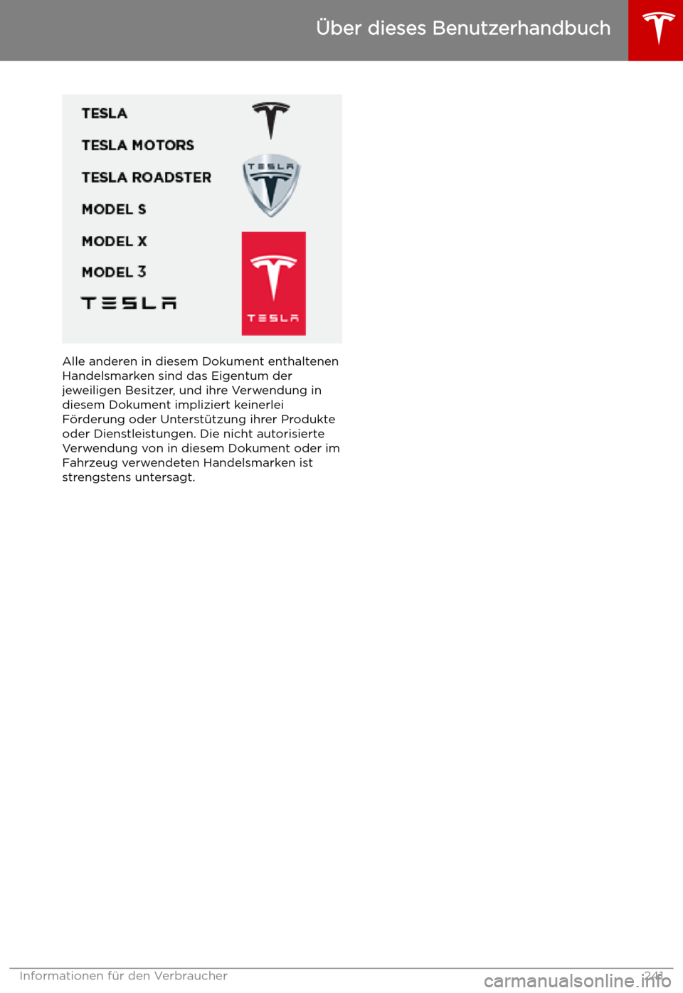 TESLA MODEL X 2019  Betriebsanleitung (in German)  Alle anderen in diesem Dokument enthaltenenHandelsmarken sind das Eigentum derjeweiligen Besitzer, und ihre Verwendung indiesem Dokument impliziert keinerleiF