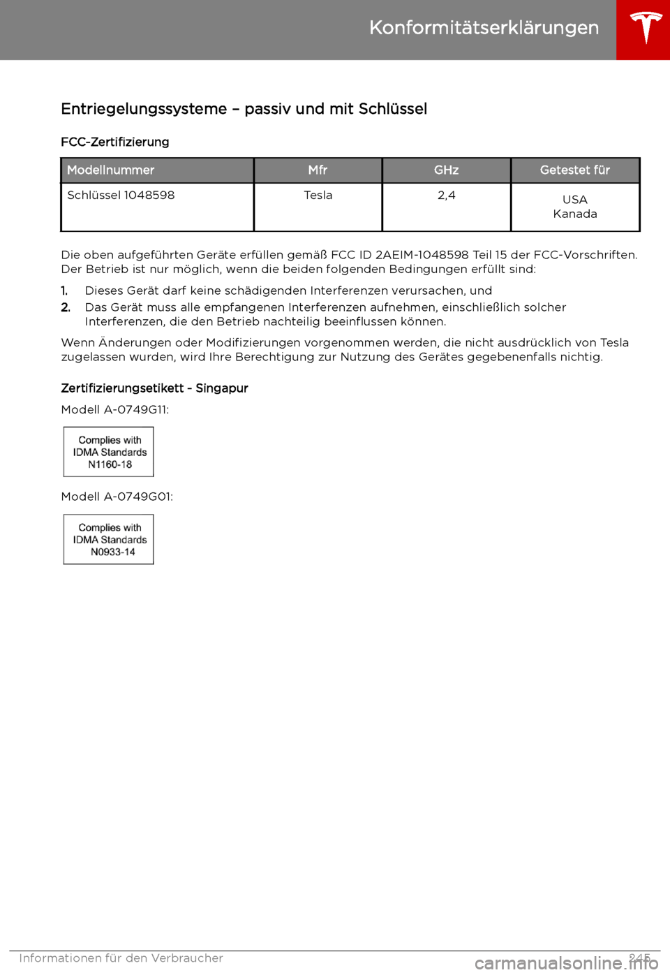 TESLA MODEL X 2019  Betriebsanleitung (in German)  Konformit