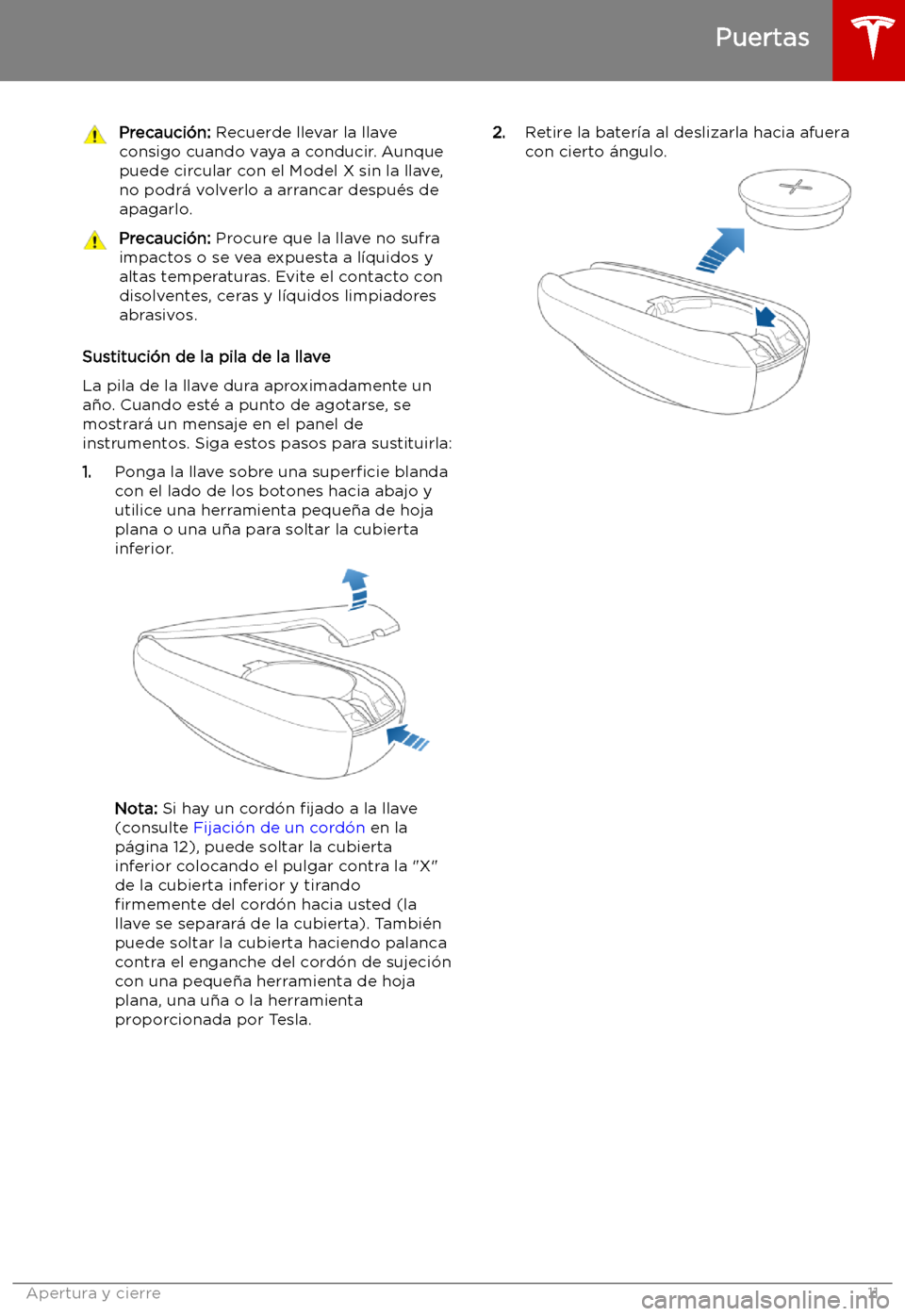TESLA MODEL X 2019   Manual del propietario (in Spanish) Precauci