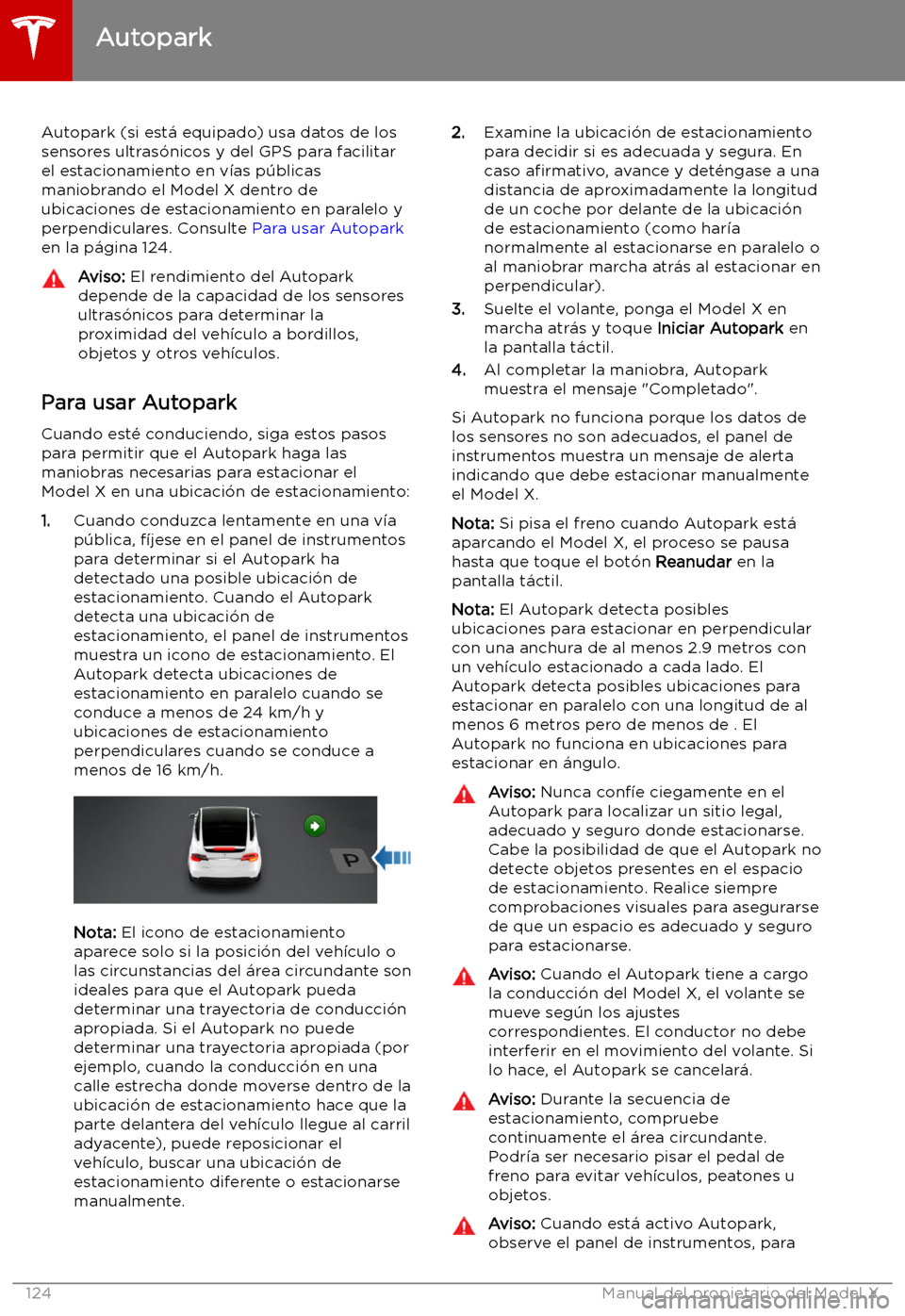 TESLA MODEL X 2019   Manual del propietario (in Spanish) Autopark
Autopark (si est