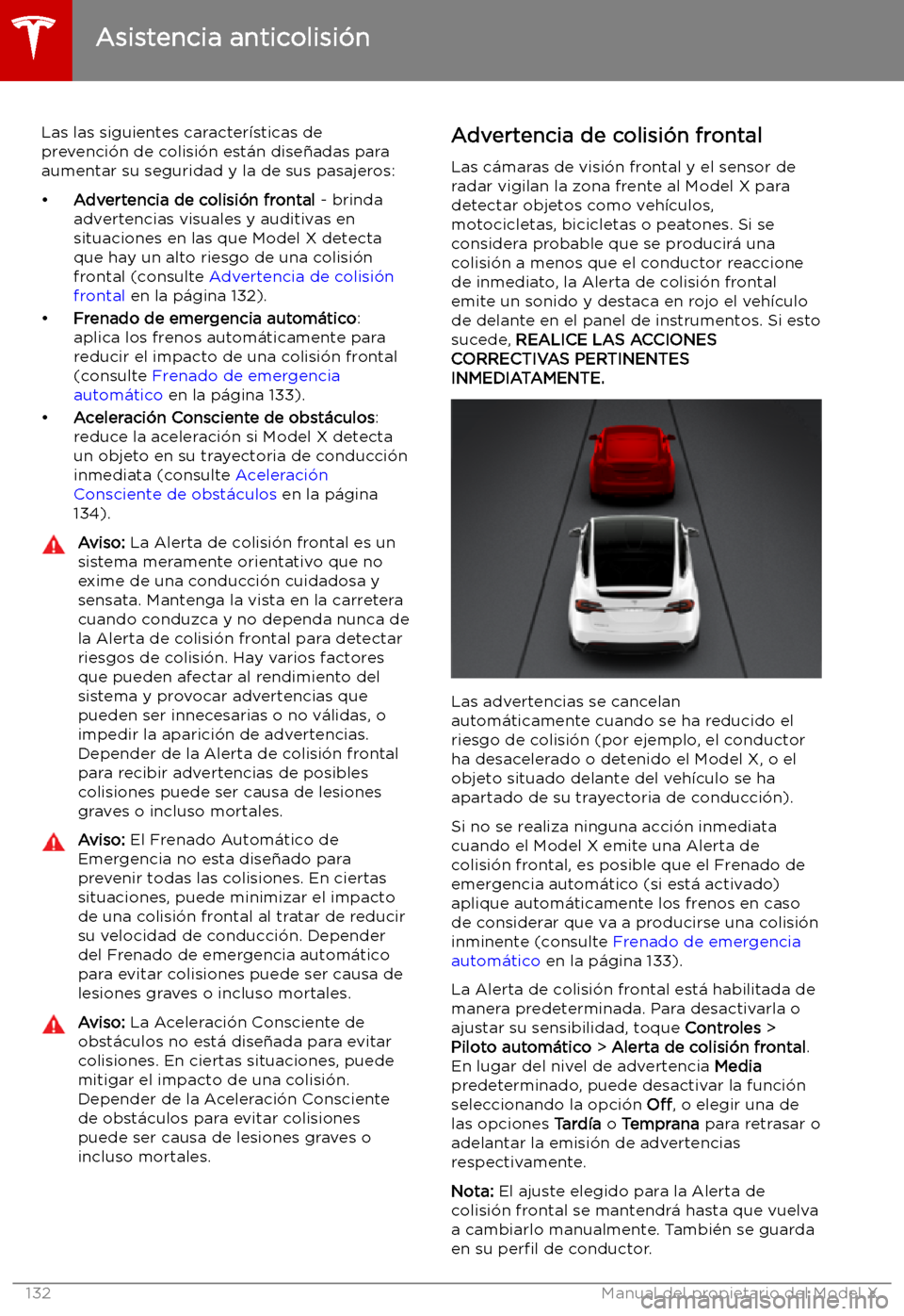TESLA MODEL X 2019   Manual del propietario (in Spanish) Asistencia anticolisi