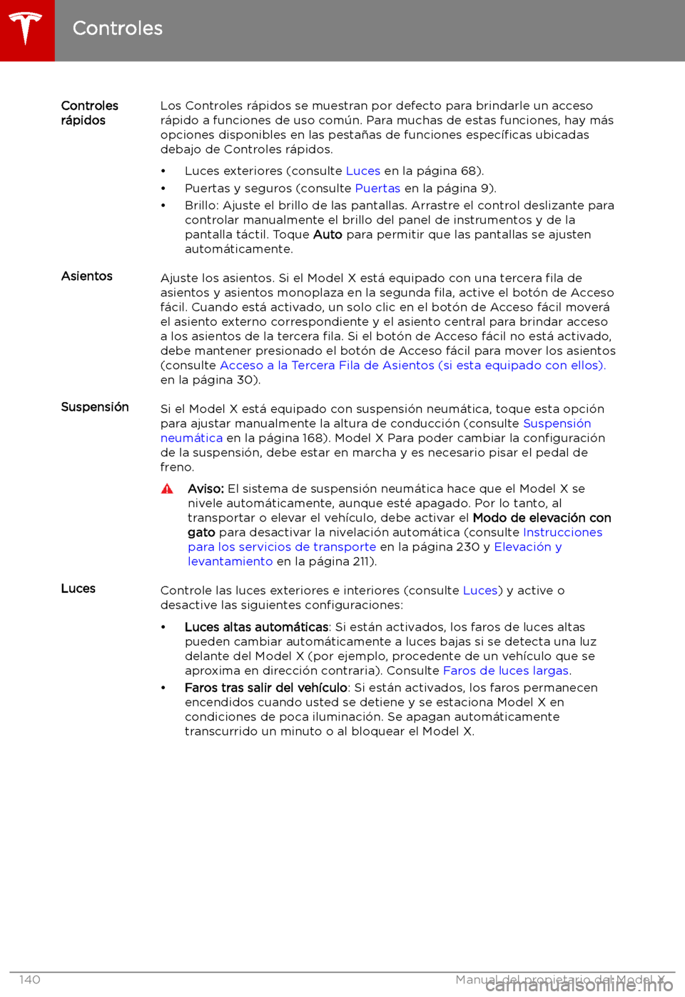 TESLA MODEL X 2019   Manual del propietario (in Spanish) Controles
r