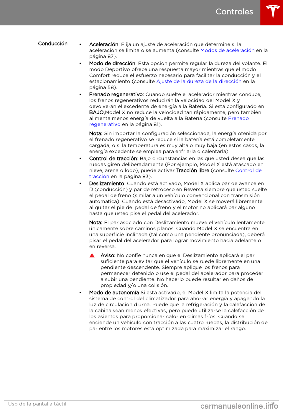 TESLA MODEL X 2019   Manual del propietario (in Spanish) Conducci