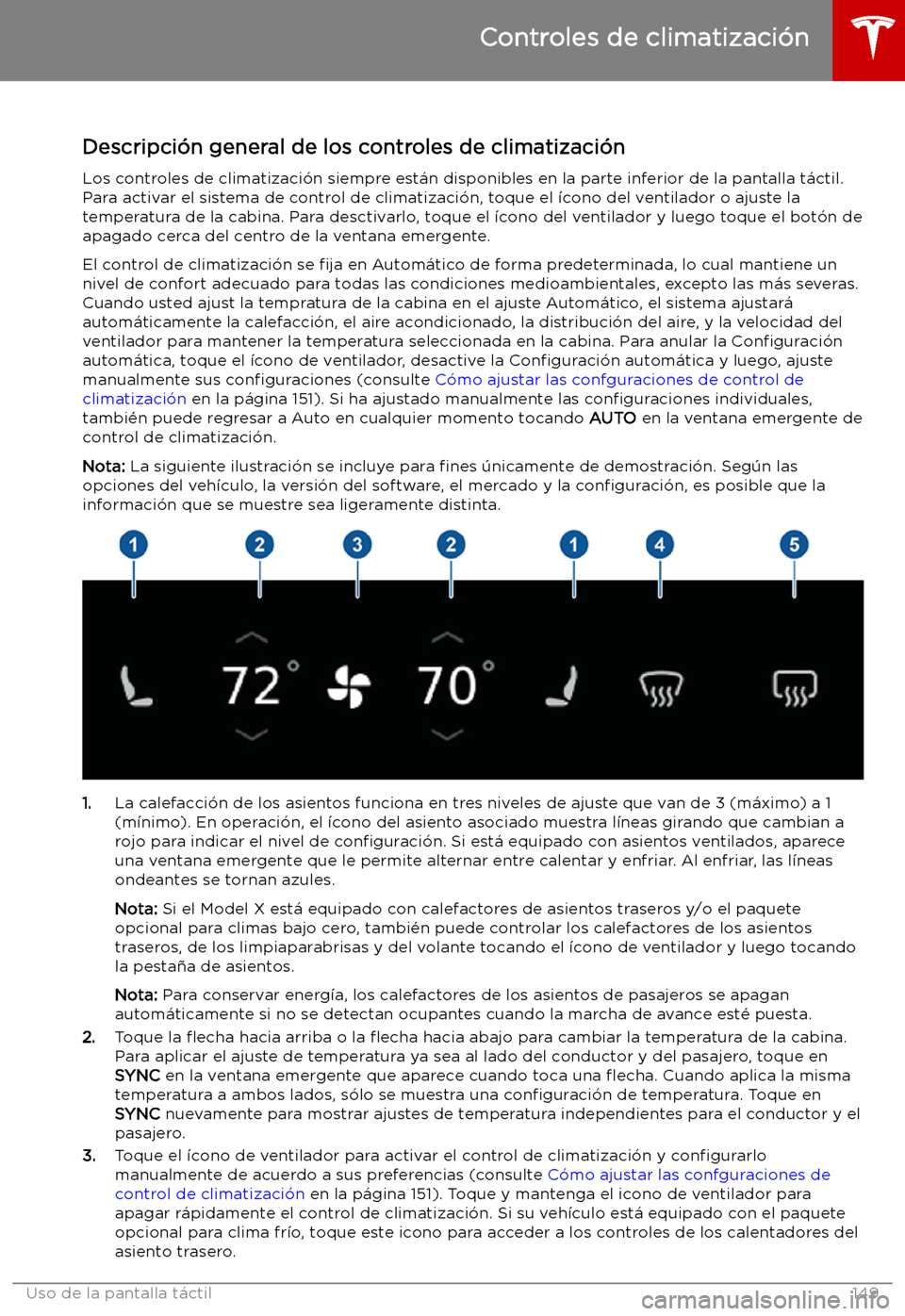 TESLA MODEL X 2019   Manual del propietario (in Spanish) Controles de climatizaci