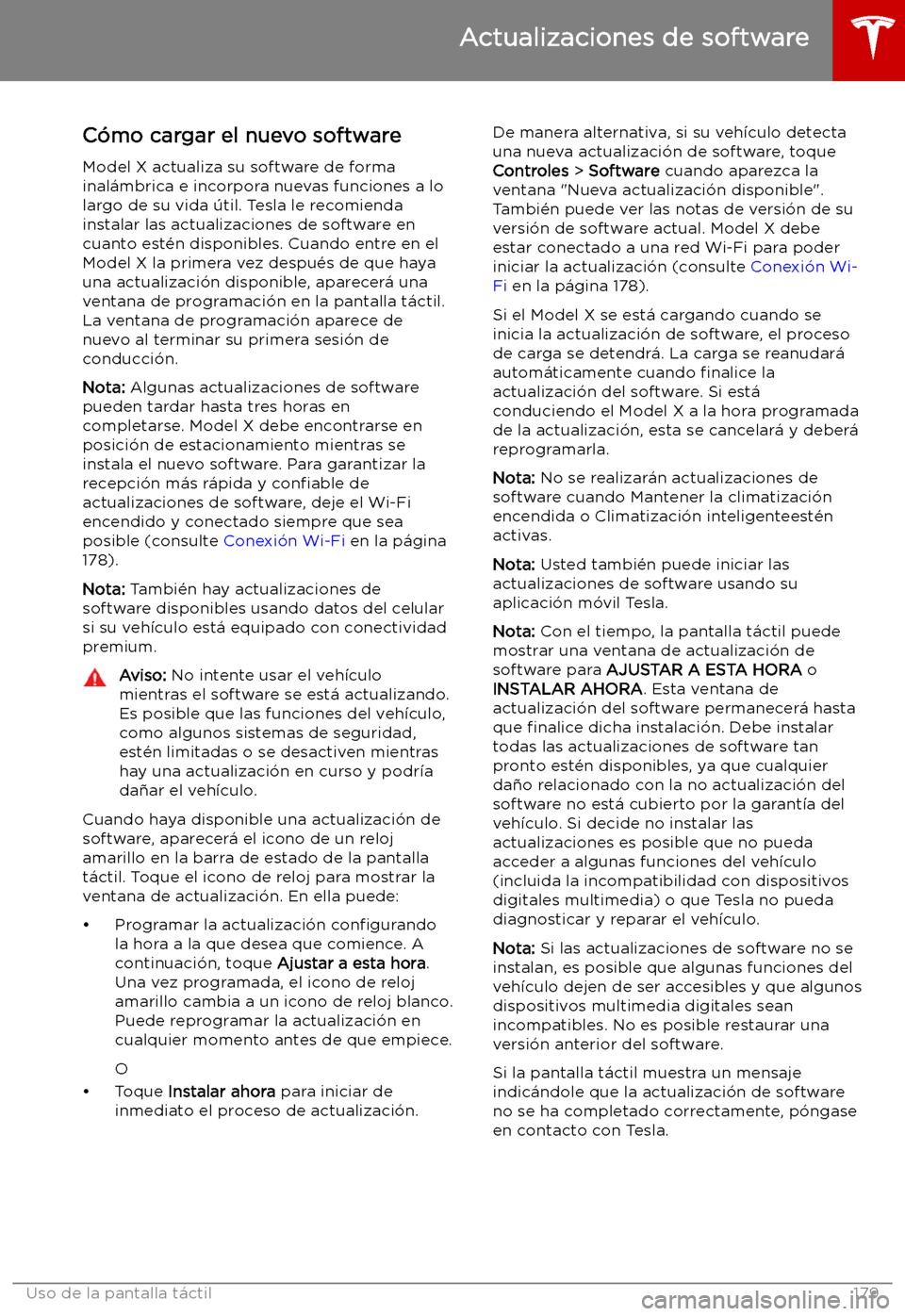 TESLA MODEL X 2019   Manual del propietario (in Spanish) Actualizaciones de software
C