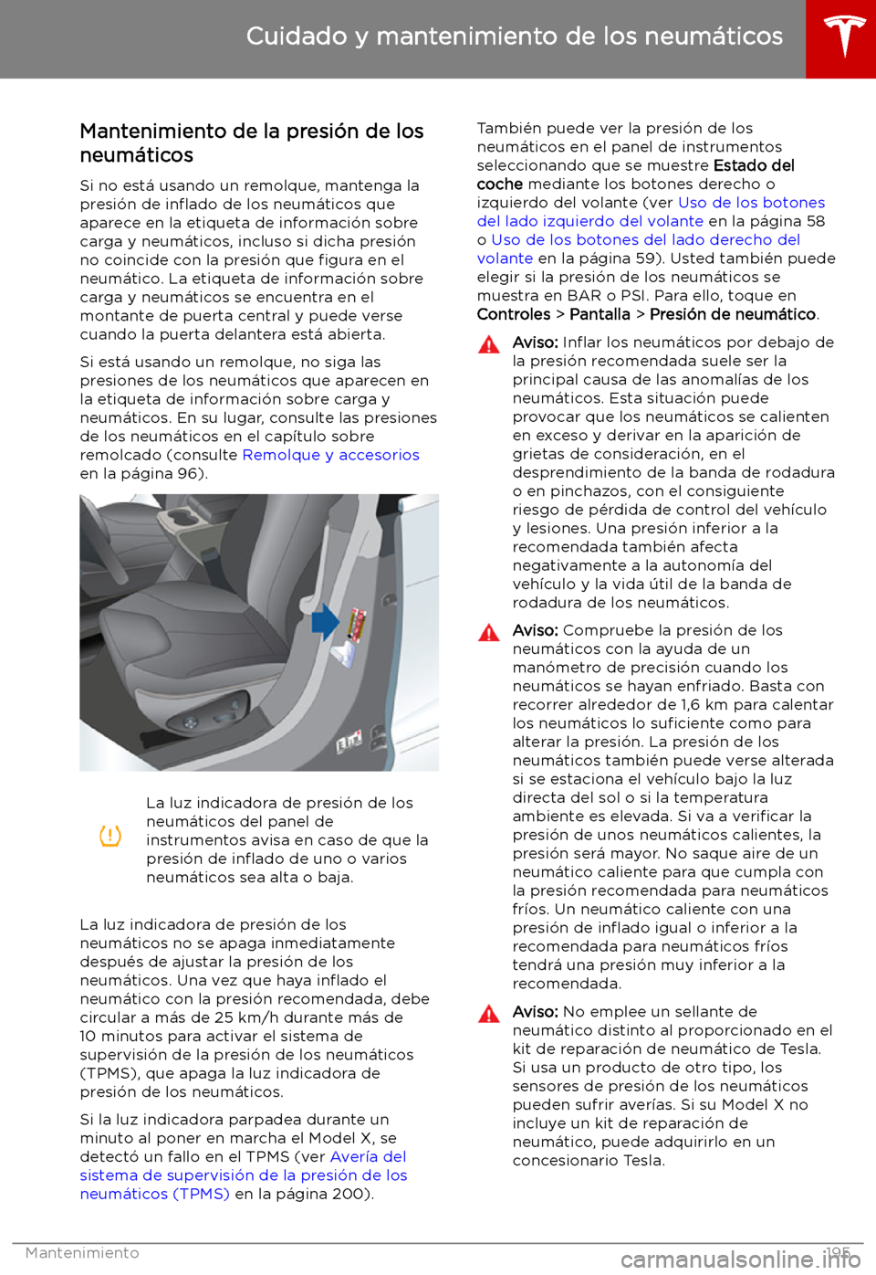 TESLA MODEL X 2019   Manual del propietario (in Spanish) Cuidado y mantenimiento de los neum