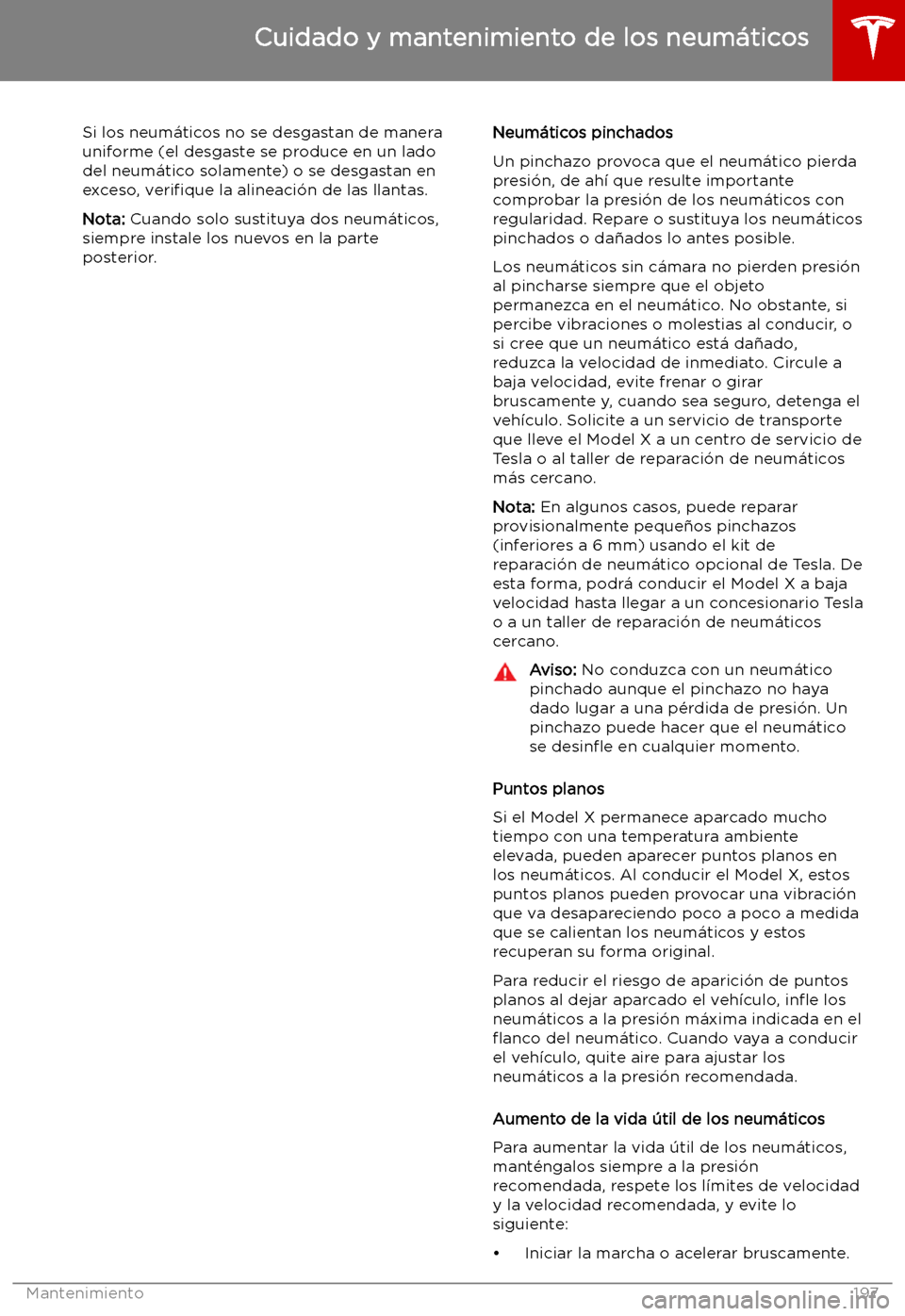 TESLA MODEL X 2019   Manual del propietario (in Spanish) Si los neum