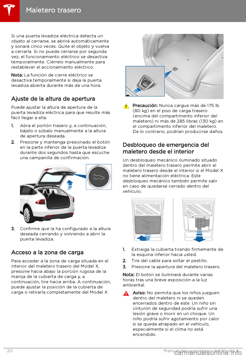 TESLA MODEL X 2019   Manual del propietario (in Spanish) Si una puerta levadiza el