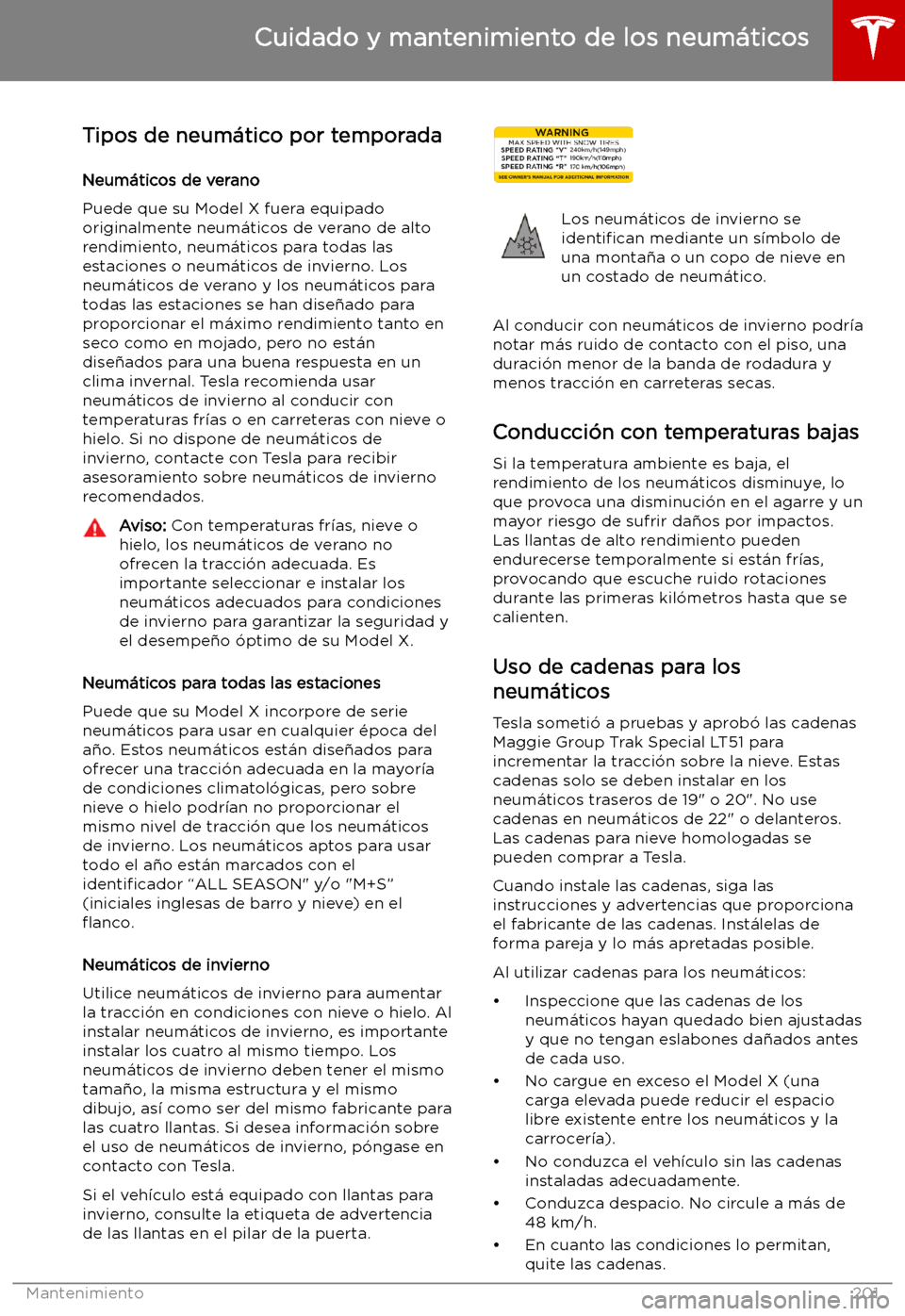 TESLA MODEL X 2019   Manual del propietario (in Spanish) Tipos de neum