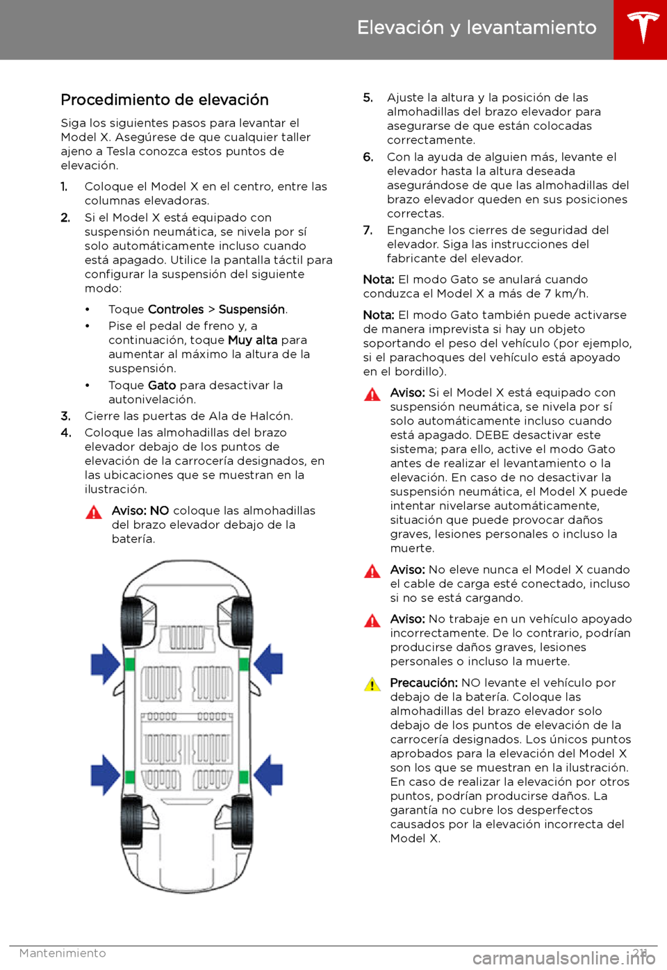 TESLA MODEL X 2019   Manual del propietario (in Spanish) Elevaci