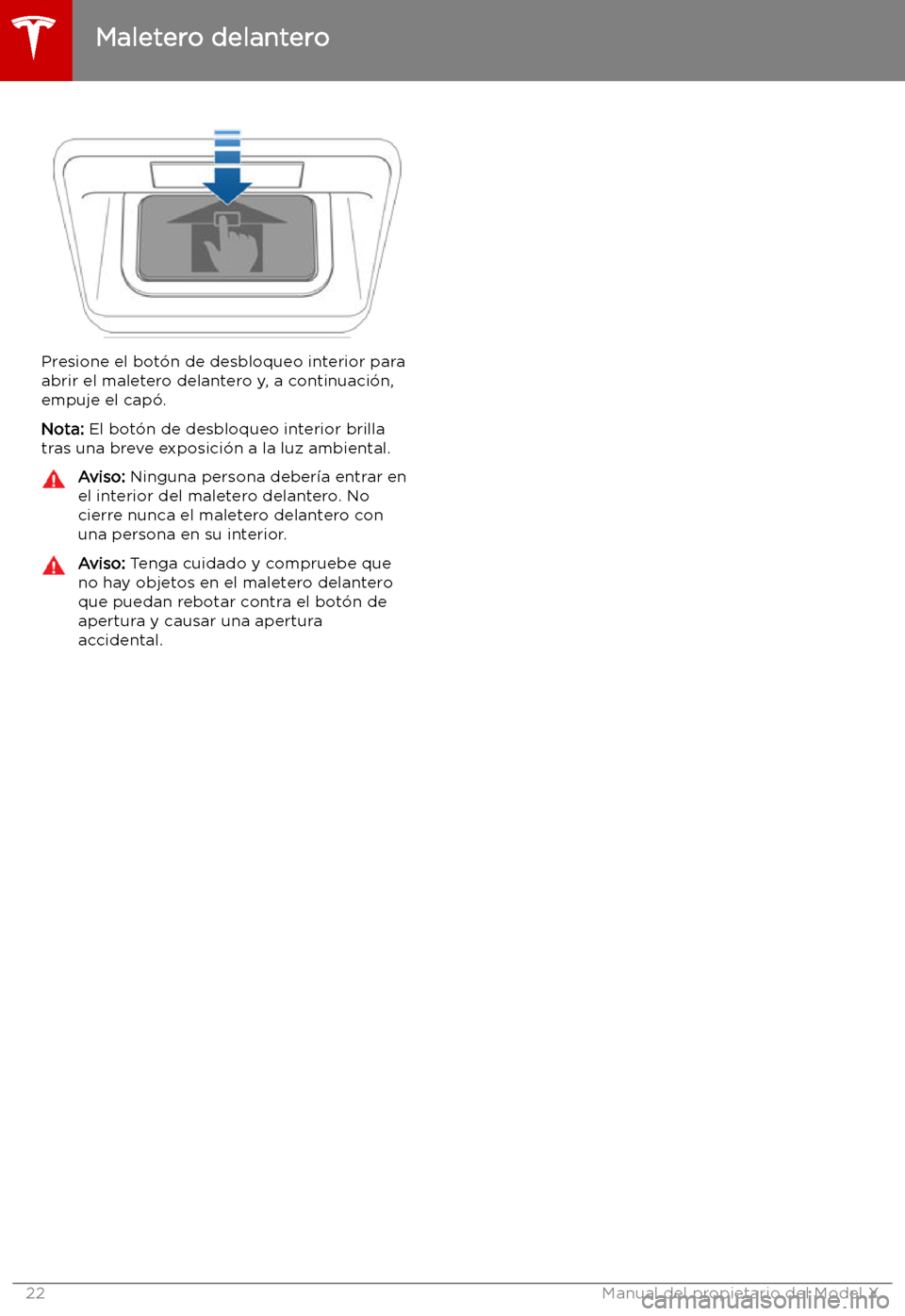 TESLA MODEL X 2019   Manual del propietario (in Spanish) Presione el bot