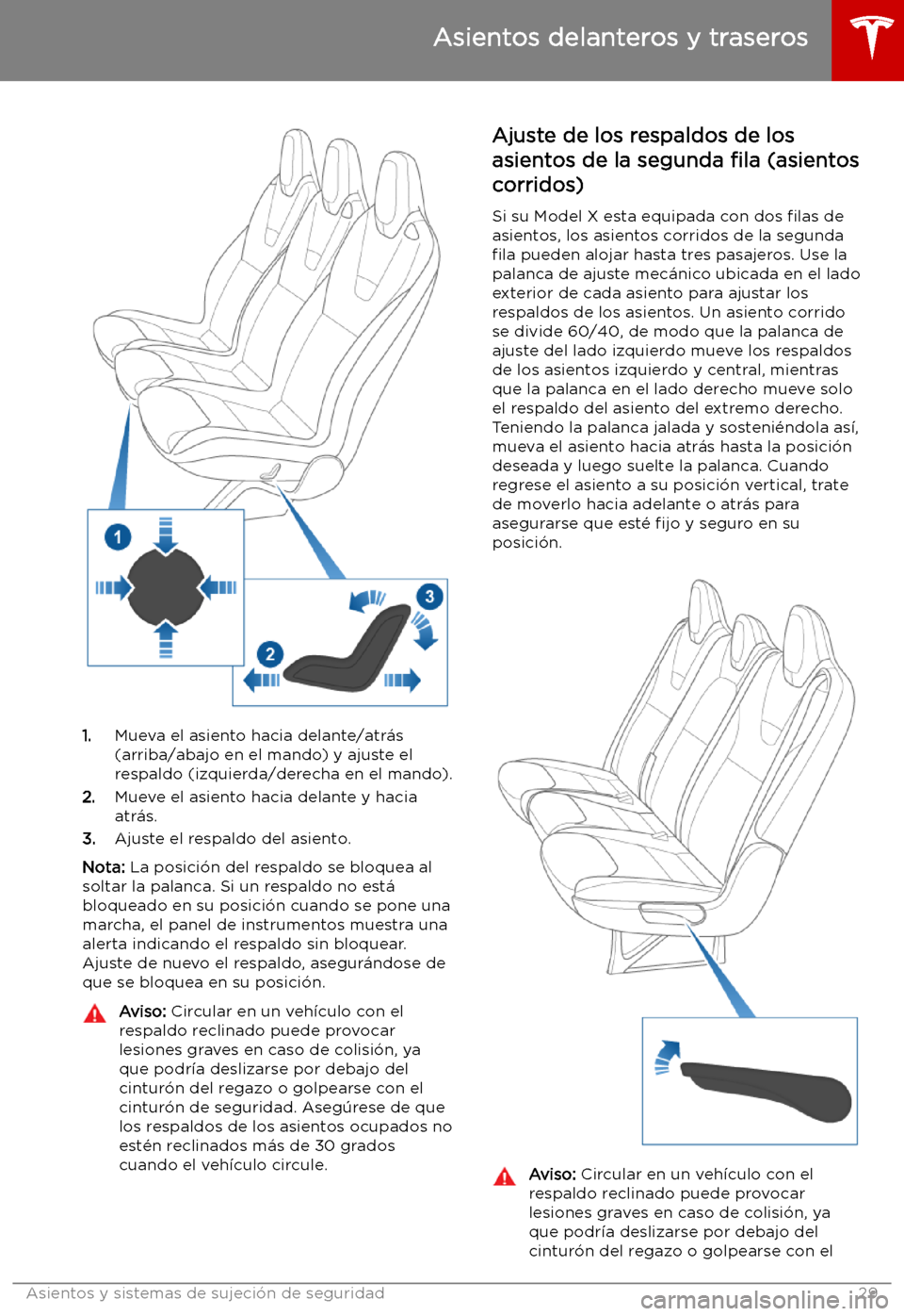 TESLA MODEL X 2019   Manual del propietario (in Spanish) 1.Mueva el asiento hacia delante/atr