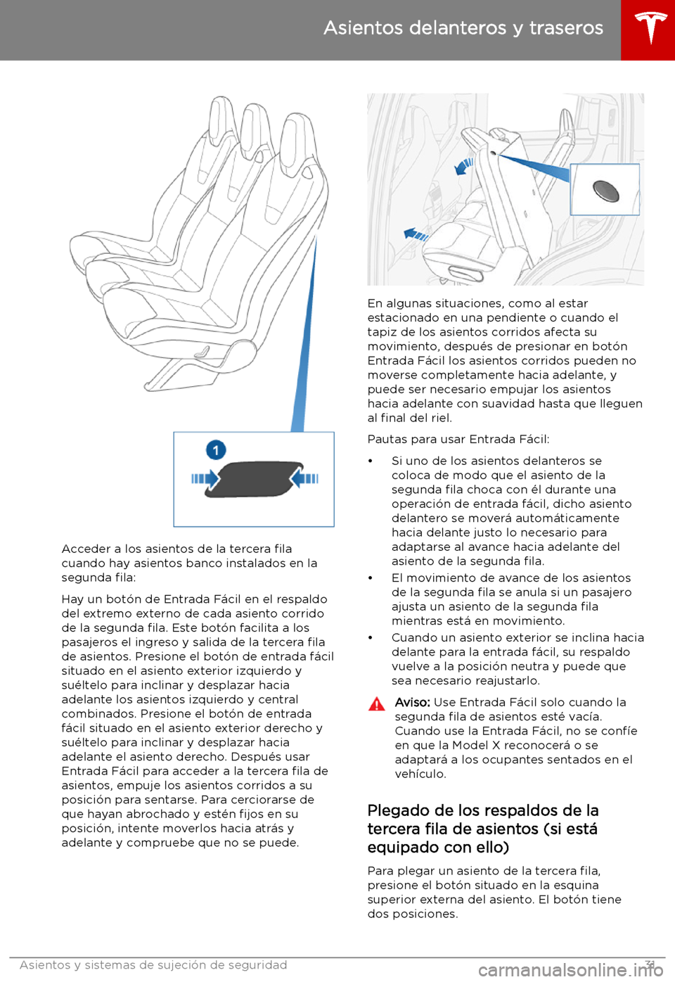 TESLA MODEL X 2019   Manual del propietario (in Spanish) Acceder a los asientos de la tercera 