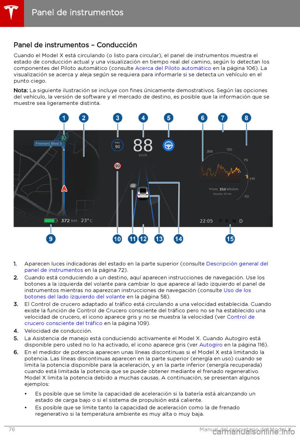 TESLA MODEL X 2019   Manual del propietario (in Spanish) Panel de instrumentos 