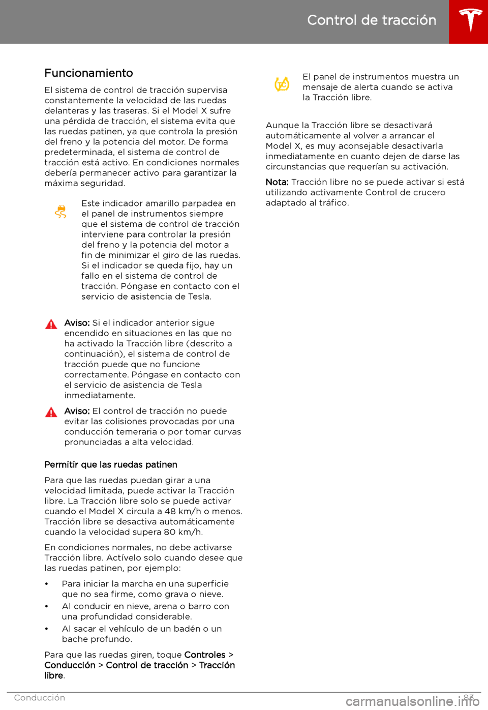 TESLA MODEL X 2019   Manual del propietario (in Spanish) Control de tracci