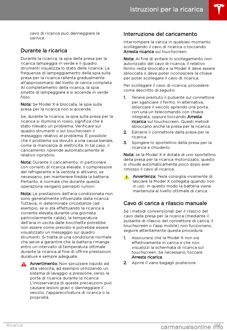 TESLA MODEL X 2019  Manuale del proprietario (in Italian) cavo di ricarica pu