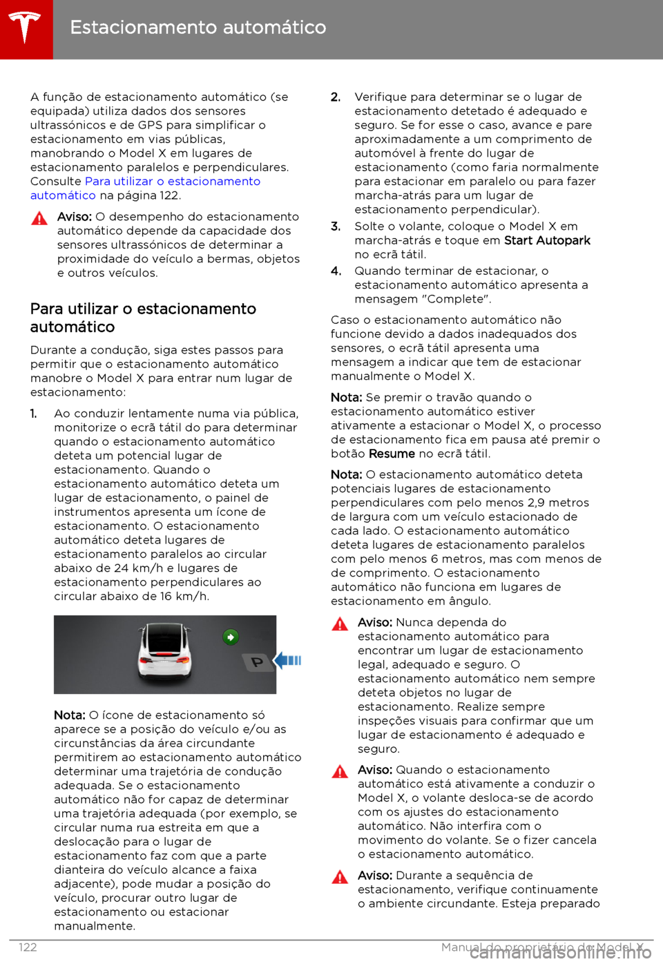 TESLA MODEL X 2019  Manual do proprietário (in Portuguese) Estacionamento autom
