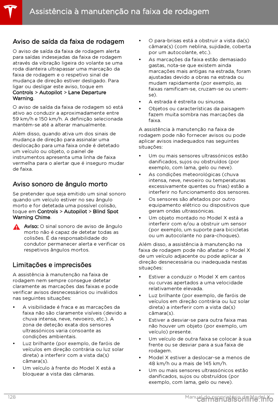 TESLA MODEL X 2019  Manual do proprietário (in Portuguese) Aviso de sa