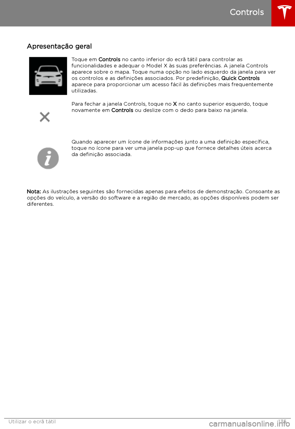 TESLA MODEL X 2019  Manual do proprietário (in Portuguese) Utilizar o ecr
