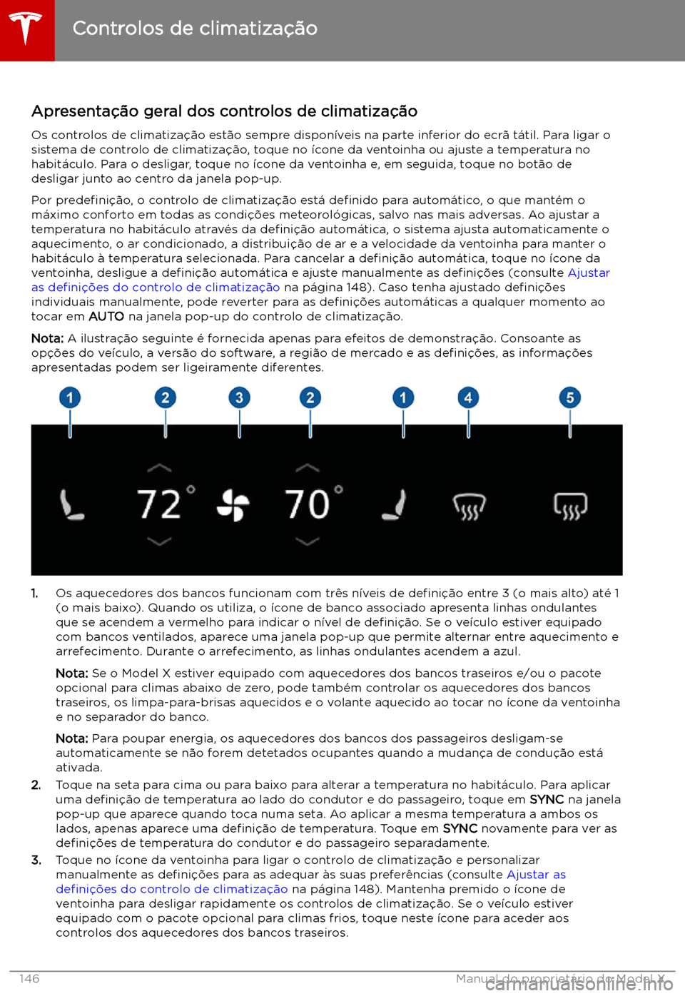 TESLA MODEL X 2019  Manual do proprietário (in Portuguese) Controlos de climatiza
