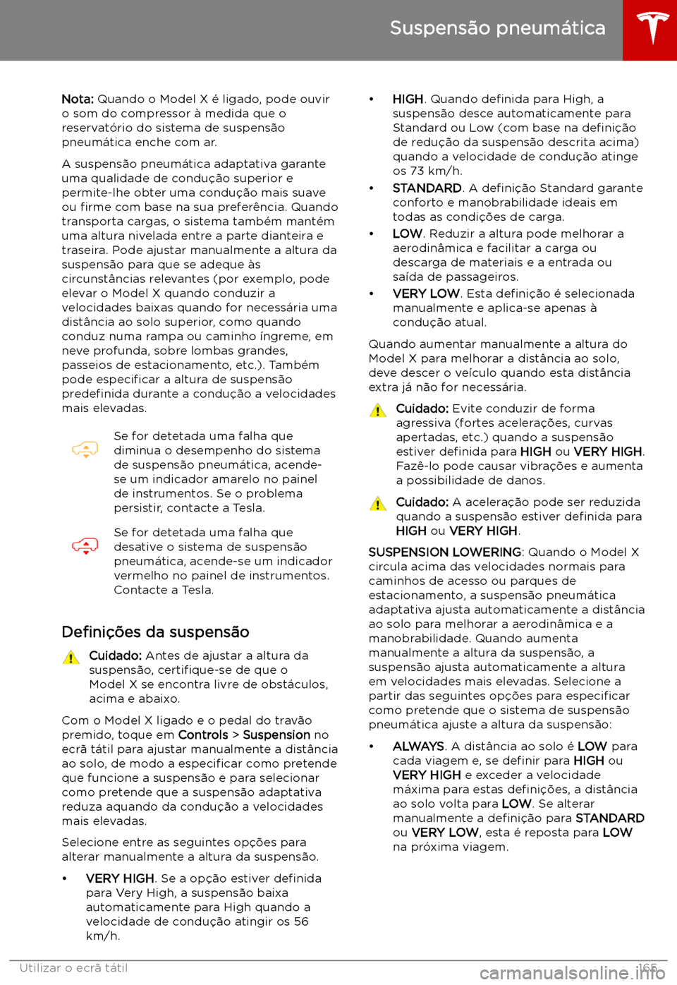 TESLA MODEL X 2019  Manual do proprietário (in Portuguese) Suspens