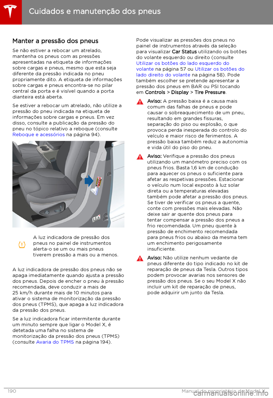 TESLA MODEL X 2019  Manual do proprietário (in Portuguese) Cuidados e manuten