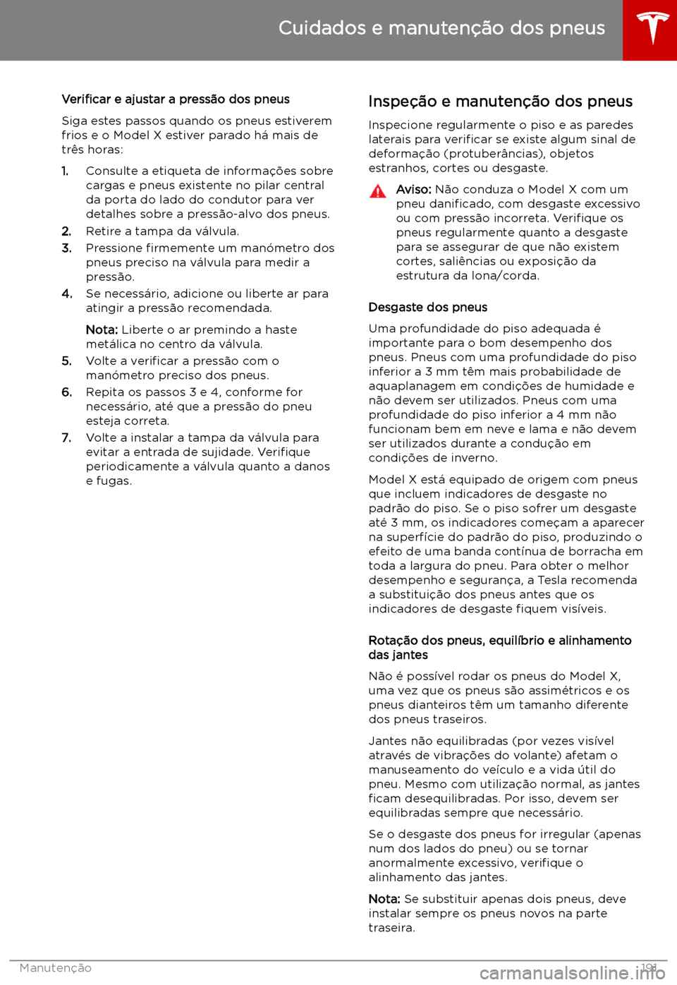 TESLA MODEL X 2019  Manual do proprietário (in Portuguese) Veri