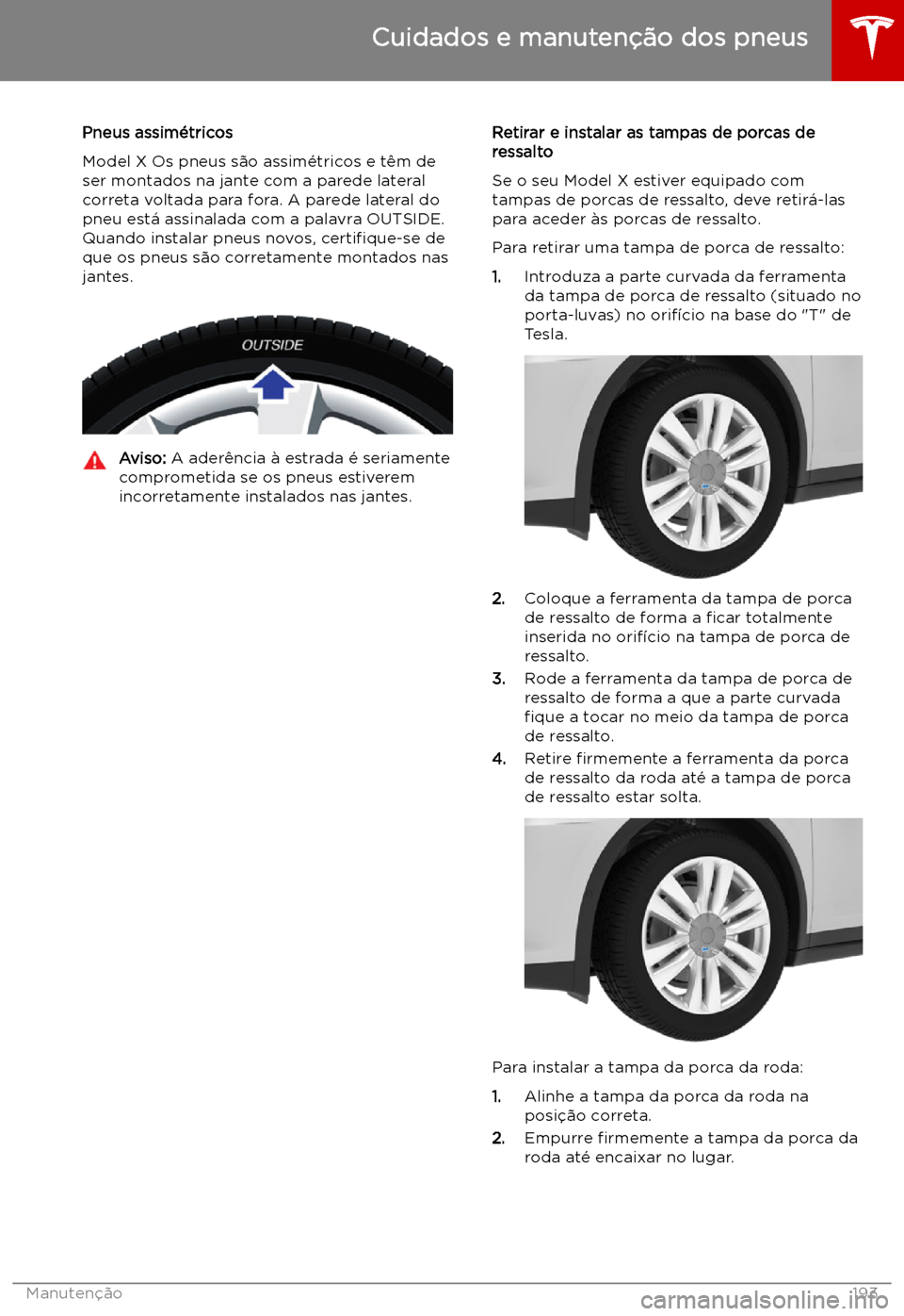 TESLA MODEL X 2019  Manual do proprietário (in Portuguese) Pneus assim