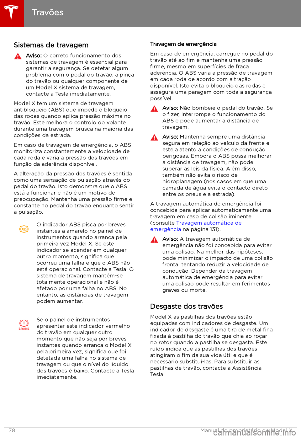 TESLA MODEL X 2019  Manual do proprietário (in Portuguese) Trav