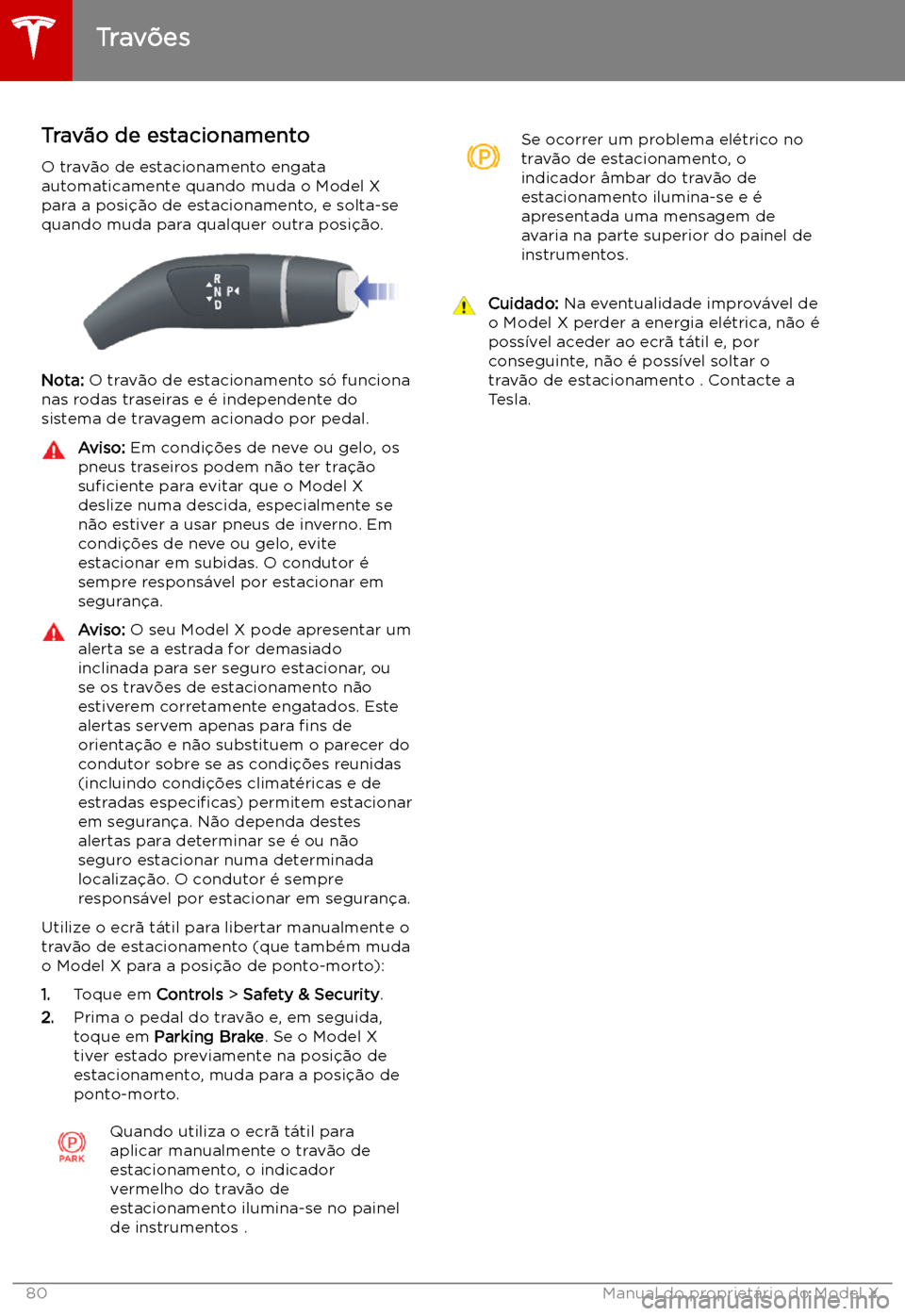 TESLA MODEL X 2019  Manual do proprietário (in Portuguese) Trav